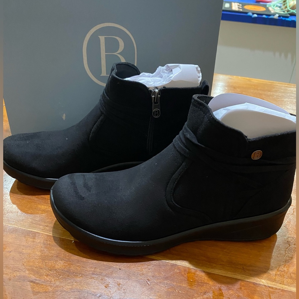 Bzees Black Ankle Booties with Low Wedge